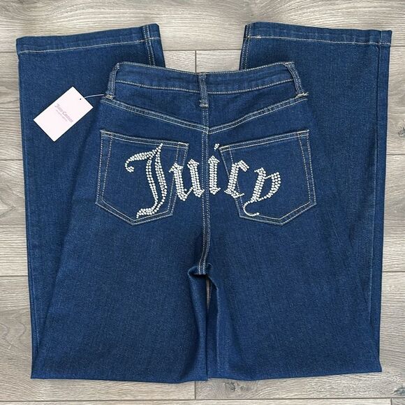 Juicy Couture Denim - Juicy Couture High Rise Wide Leg Rhinestone Embellished Blue Jeans Size 26